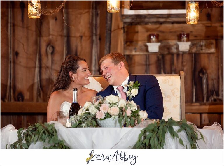 Navy and Pink Summer Outdoor Wedding at the Hayloft in Rockwood, PA Reception in the Barn Toasts