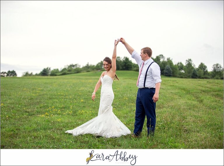 Navy and Pink Summer Outdoor Wedding at the Hayloft in Rockwood, PA Sunset Bride & Groom Portraits in the Field