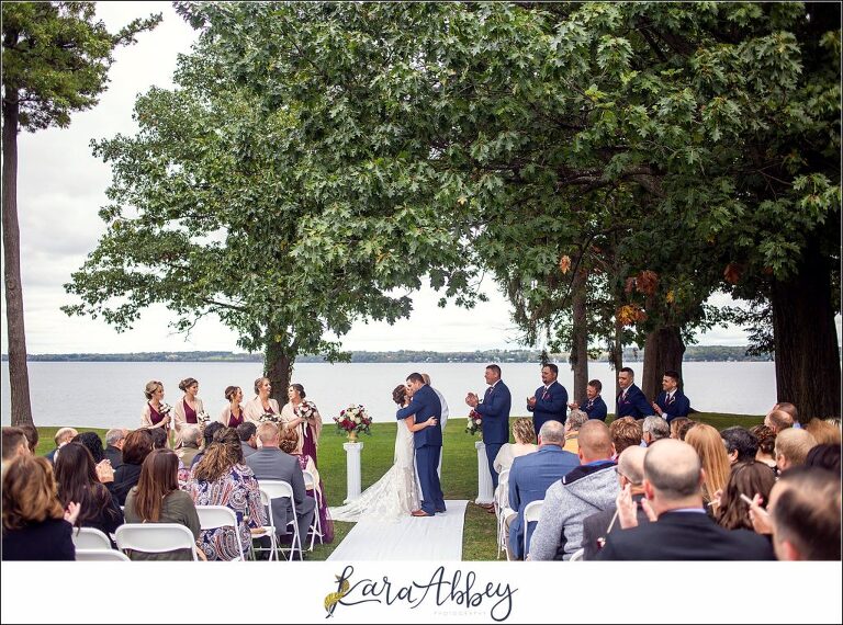Maroon & Navy Fall Wedding at the Belhurst Castle in Geneva NY - Outdoor Ceremony