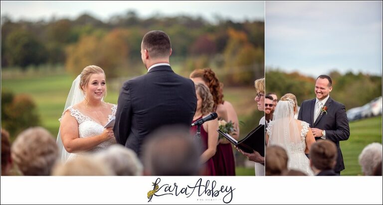 Maroon Fairy Tail Fall Wedding at Linden Hall Mansion in Dawson, PA - Outdoor Ceremony on the Lawn