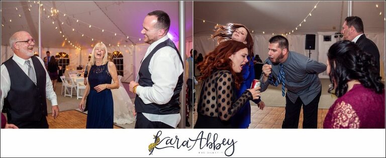Maroon Fairy Tail Fall Wedding at Linden Hall Mansion in Dawson, PA - Tented Reception Dancing
