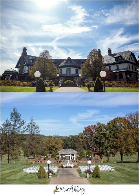 Maroon Fairy Tail Fall Wedding at Linden Hall Mansion in Dawson, PA - Outdoor Ceremony Location