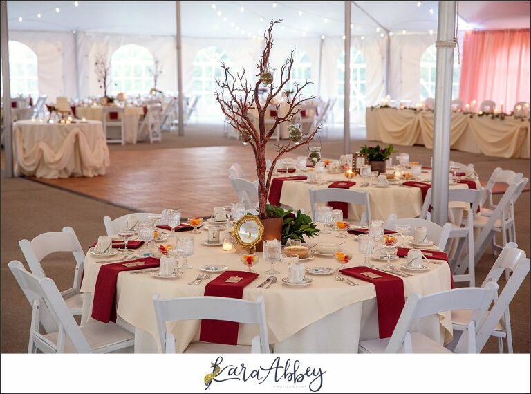 Maroon Fairy Tail Fall Wedding at Linden Hall Mansion in Dawson, PA - Tented Reception Details
