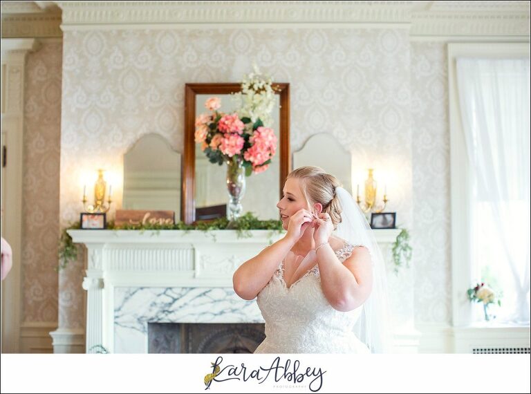Maroon Fairy Tail Fall Wedding at Linden Hall Mansion in Dawson, PA - Bride Getting Ready