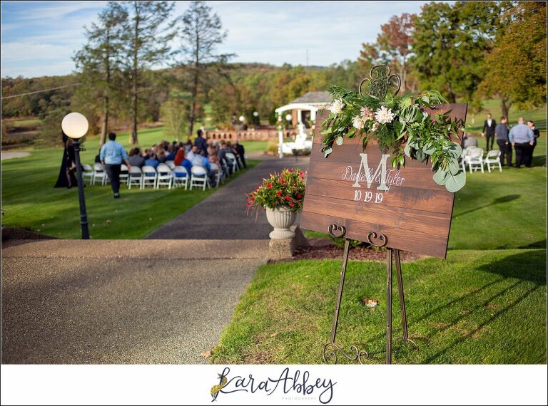 Maroon Fairy Tail Fall Wedding at Linden Hall Mansion in Dawson, PA - Outdoor Ceremony on the Lawn