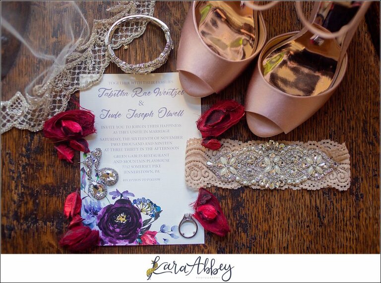 Purple & Grey Fall Wedding Pictures at Green Gables Jennerstown PA - Bridal Details Getting Ready