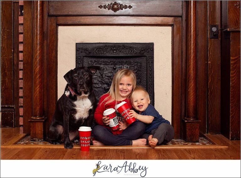 Black Lab Toddler and Baby with Starbucks in Irwin PA