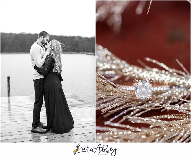Cold Rainy Engagement Session on Family Property along a Lake in Pennsylvania by Kara Abbey Photography