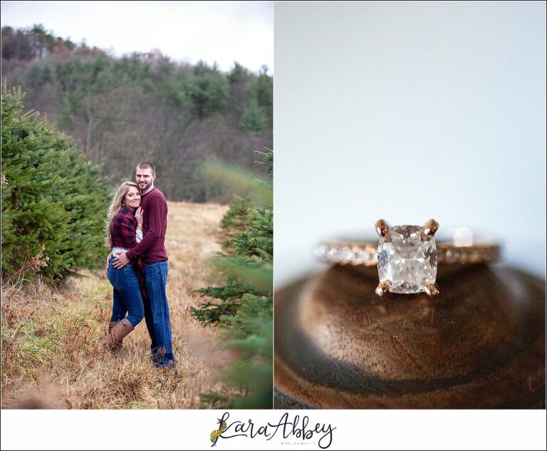 Cold Rainy Engagement Session on Family Christmas Tree Farm in Pennsylvania by Kara Abbey Photography