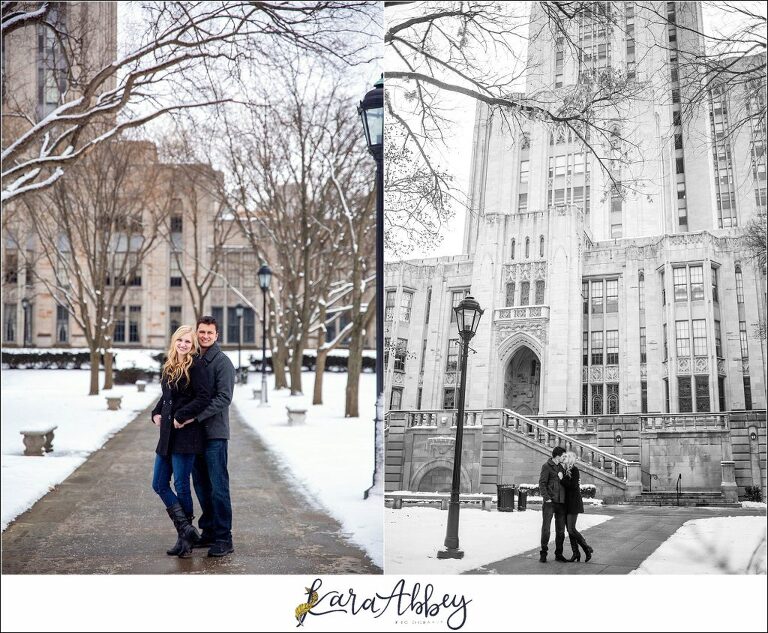 Winter Engagement Session at the Cathedral of Learning University of Pittsburgh in Oakland, PA