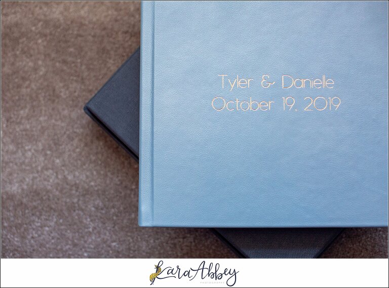 Fine Art Pearlescent Blue Leather Wedding Album from Linden Hall Fall Wedding