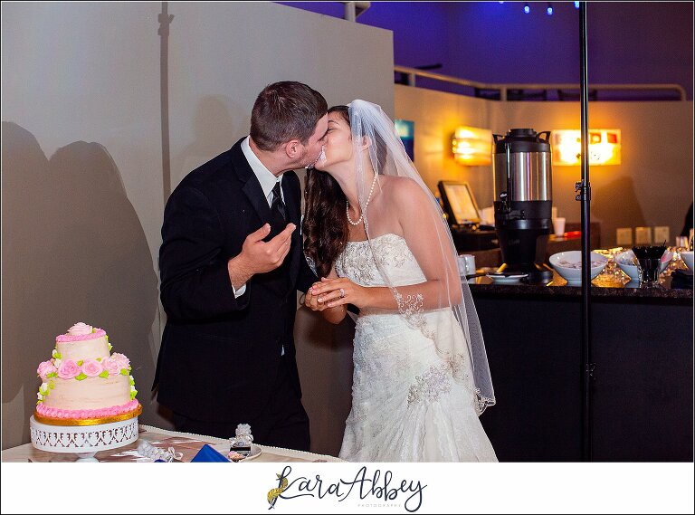Intimate Summer Wedding Reception at Antonelli Event Center in Irwin, PA Cutting the Cake in the Capri Room