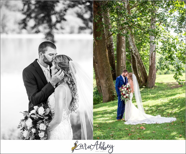Backyard Red and Navy Summer Wedding on Private Property in PA - First Look