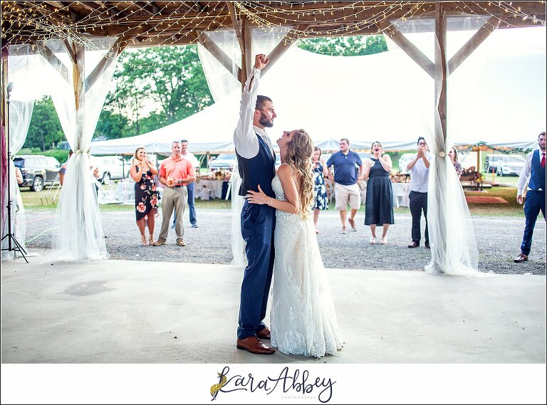 Backyard Red and Navy Summer Wedding on Private Property in PA - Outdoor Reception First Dance