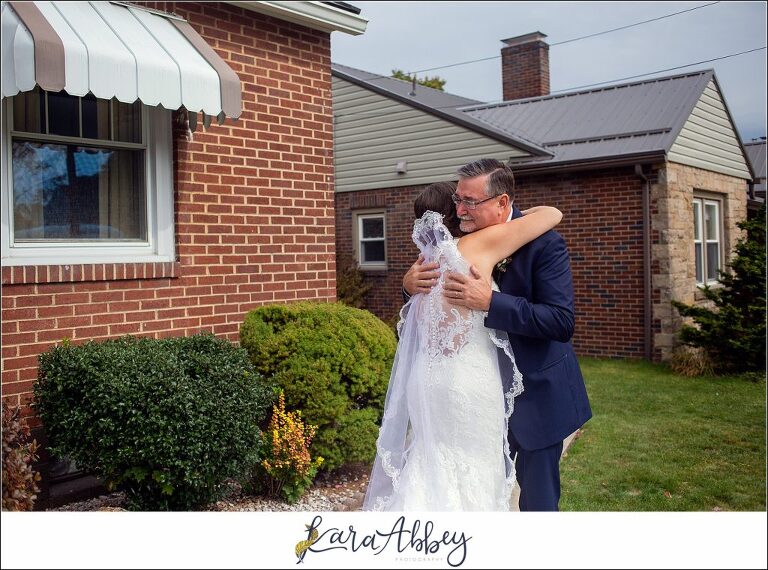 Burgundy & Navy Fall Wedding in Johnstown, PA - Bride's First Look with Dad