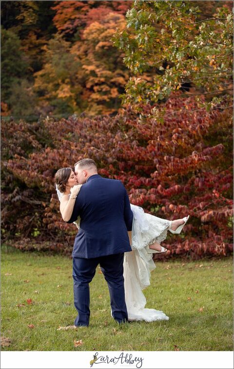 Burgundy & Navy Fall Wedding in Johnstown, PA - Bride & Groom & Bridal Party Portraits at Sandyville Memorial Gardens