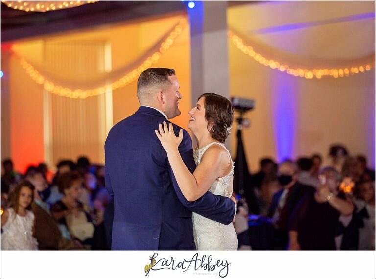 Burgundy & Navy Fall Wedding in Johnstown, PA - Reception at The Johnstown Masonic Temple First Dance