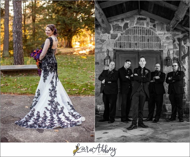 Black and Purple Disney Halloween Themed Fall Wedding at Green Gables in Jennerstown PA - Groomsmen Portrait