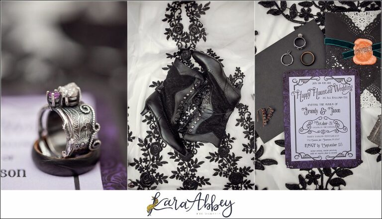 Black and Purple Disney Halloween Themed Fall Wedding at Green Gables in Jennerstown PA - Bridal Details