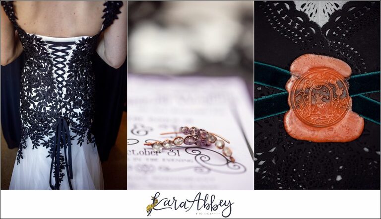 Black and Purple Disney Halloween Themed Fall Wedding at Green Gables in Jennerstown PA - Bridal Details