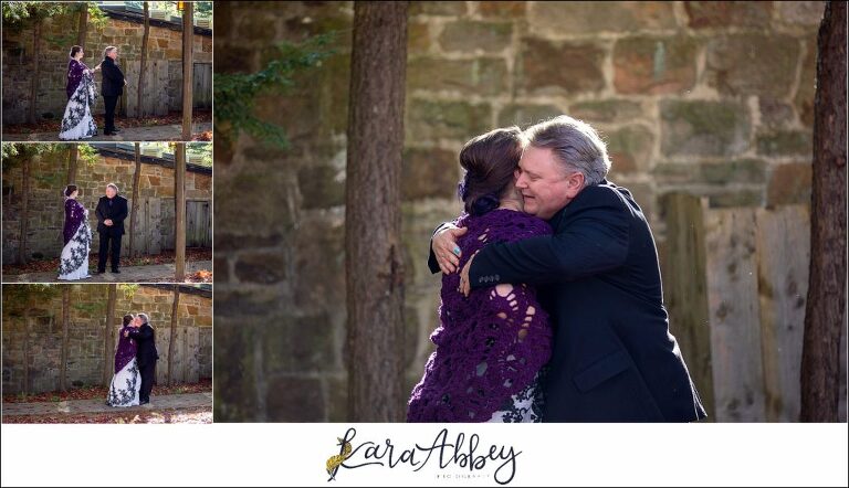 Black and Purple Disney Halloween Themed Fall Wedding at Green Gables in Jennerstown PA - Bride & Dad First Look