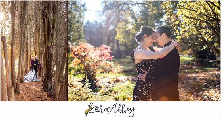Black and Purple Disney Halloween Themed Fall Wedding at Green Gables in Jennerstown PA - Bride & Groom Portraits