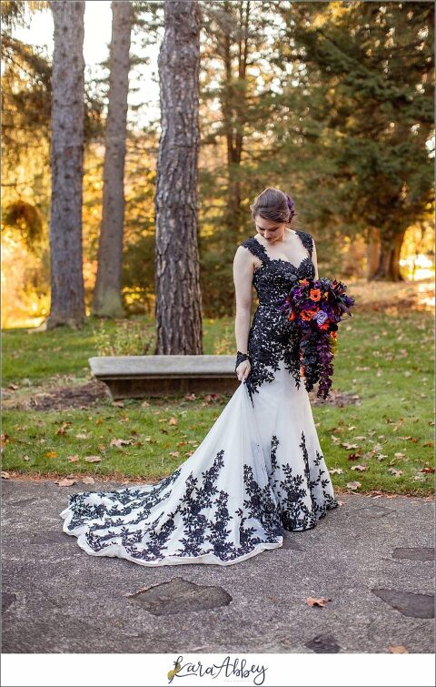 Black and Purple Disney Halloween Themed Fall Wedding at Green Gables in Jennerstown PA - Bride Portrait