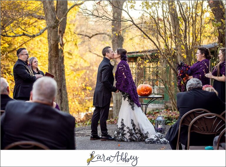 Black and Purple Disney Halloween Themed Fall Wedding at Green Gables in Jennerstown PA - Outdoor Ceremony