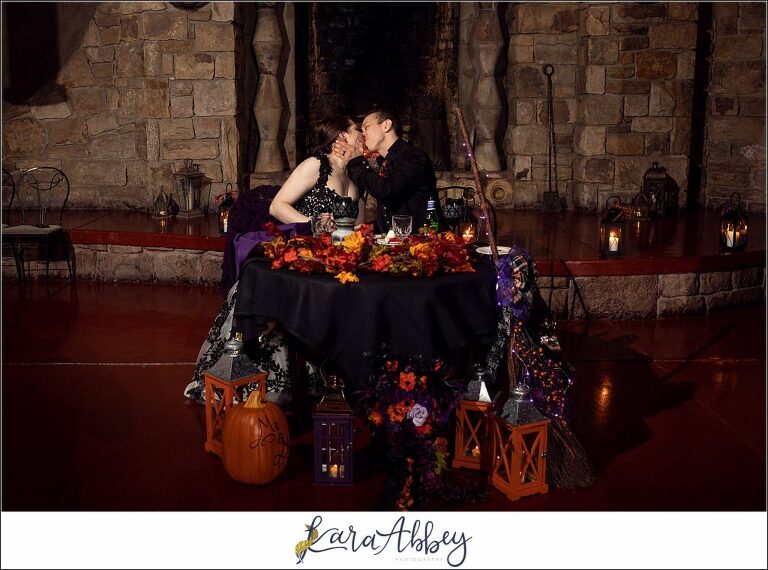 Black and Purple Disney Halloween Themed Fall Wedding at Green Gables in Jennerstown PA - Reception Sweetheart Table
