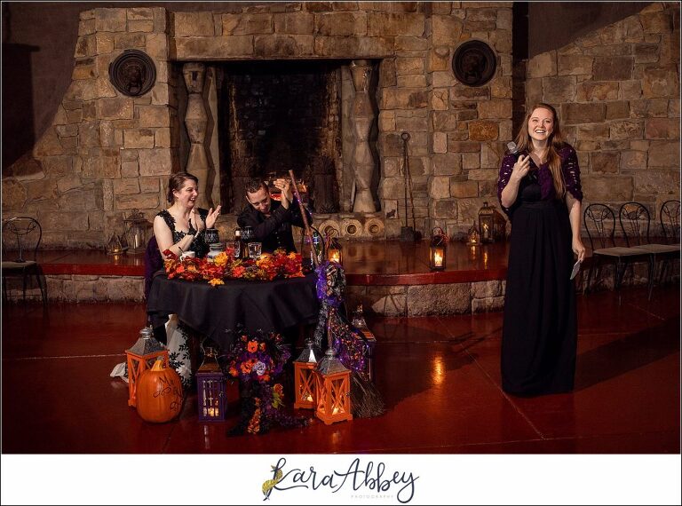 Black and Purple Disney Halloween Themed Fall Wedding at Green Gables in Jennerstown PA - Reception Toasts