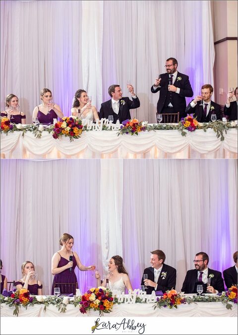 Elegant Purple Fall Wedding Reception at The Holy Trinity Center in Pittsburgh, PA - Toasts