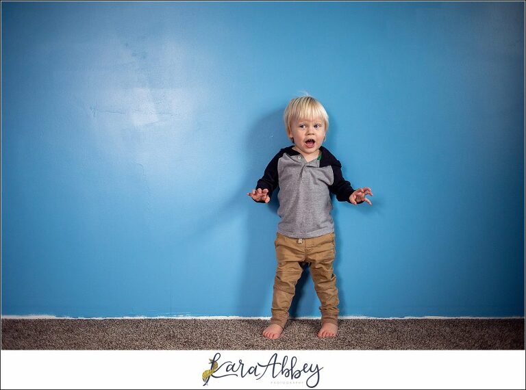 Leander Roxas 2 Year Old Portraits against Blue Wall in Irwin PA