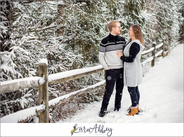Snowy Winter Backyard Couples Session in Irwin PA