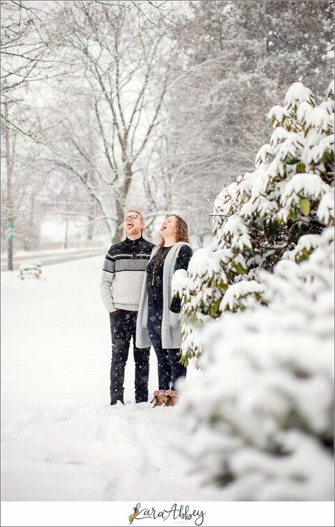 Snowy Winter Backyard Couples Session in Irwin PA