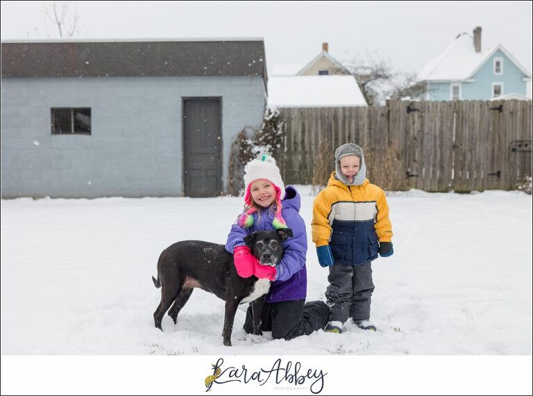 Abbys Saturday Black Lab and Kids in the First Snow of the Year