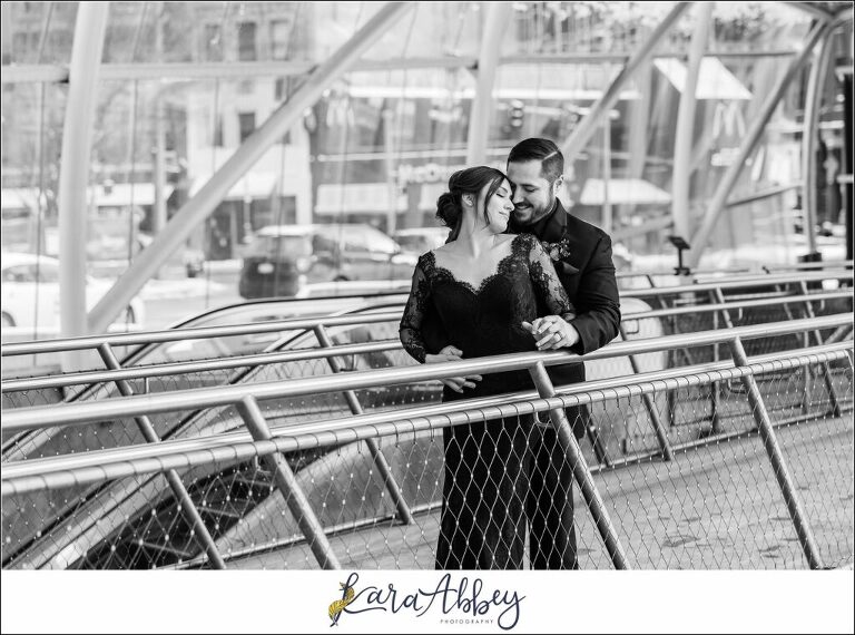 Winter Snowy Elopement Portraits in the Gateway Subway Station in Pittsburgh PA